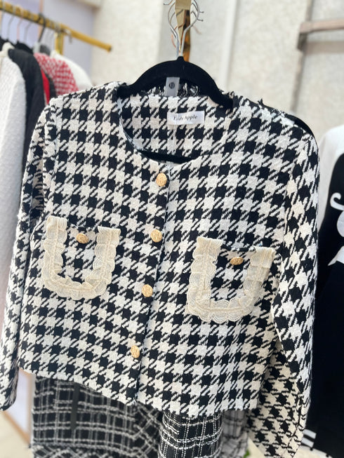 Houndstooth Print Tweed Jacket